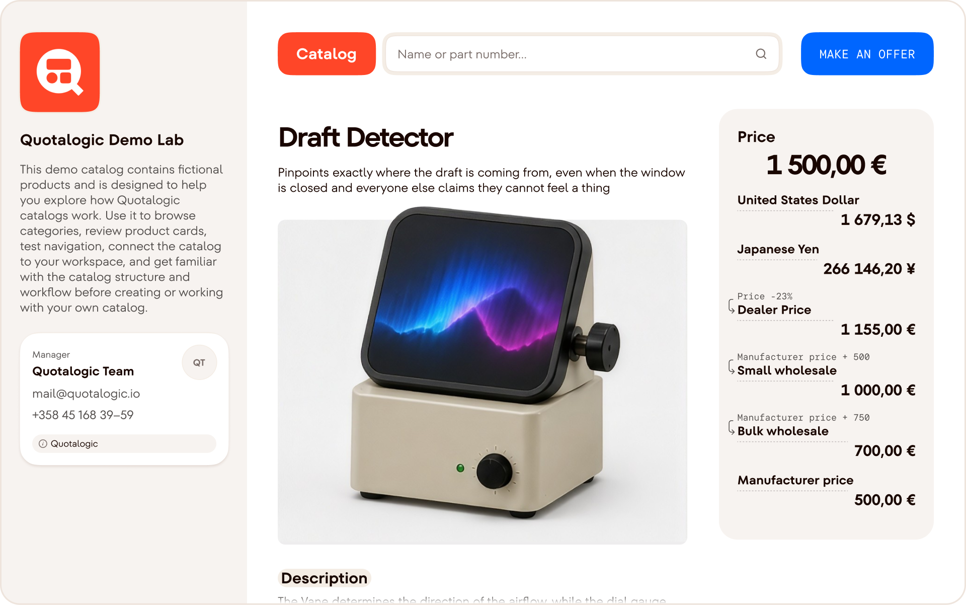 A product page with its prices and a Make an offer button